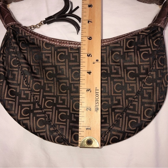 Small Mini Y2K Bag Brown Logo Fabric Crocodile Embossed Faux leather Zip Top - Picture 4 of 5